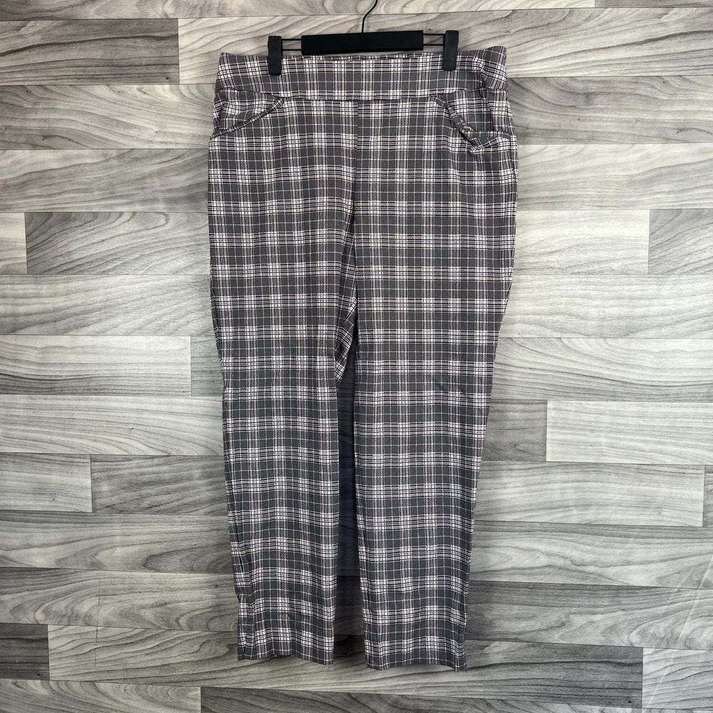 Chico's Stretch Ankle Pants Women's 2.5/ 14 Gray Plaid Straight Leg‎ Pull-On